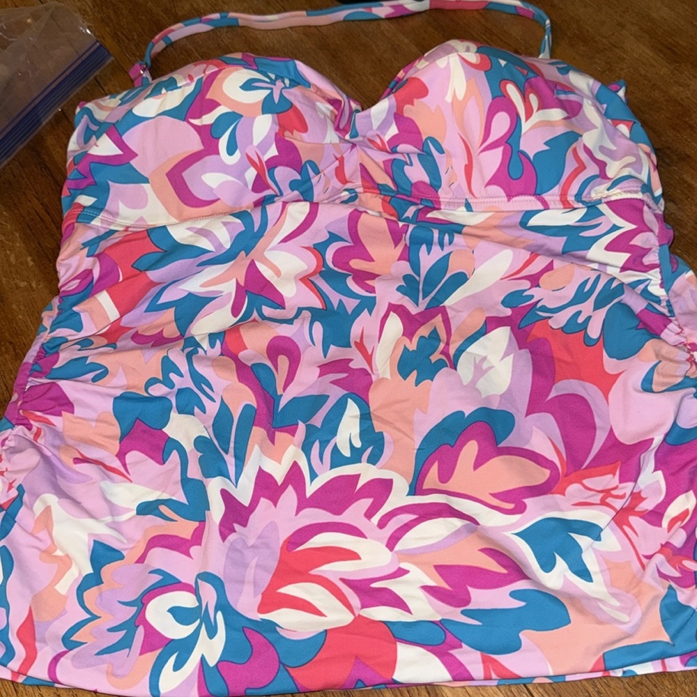 Lands' End Pink and Blue Floral Swimwear